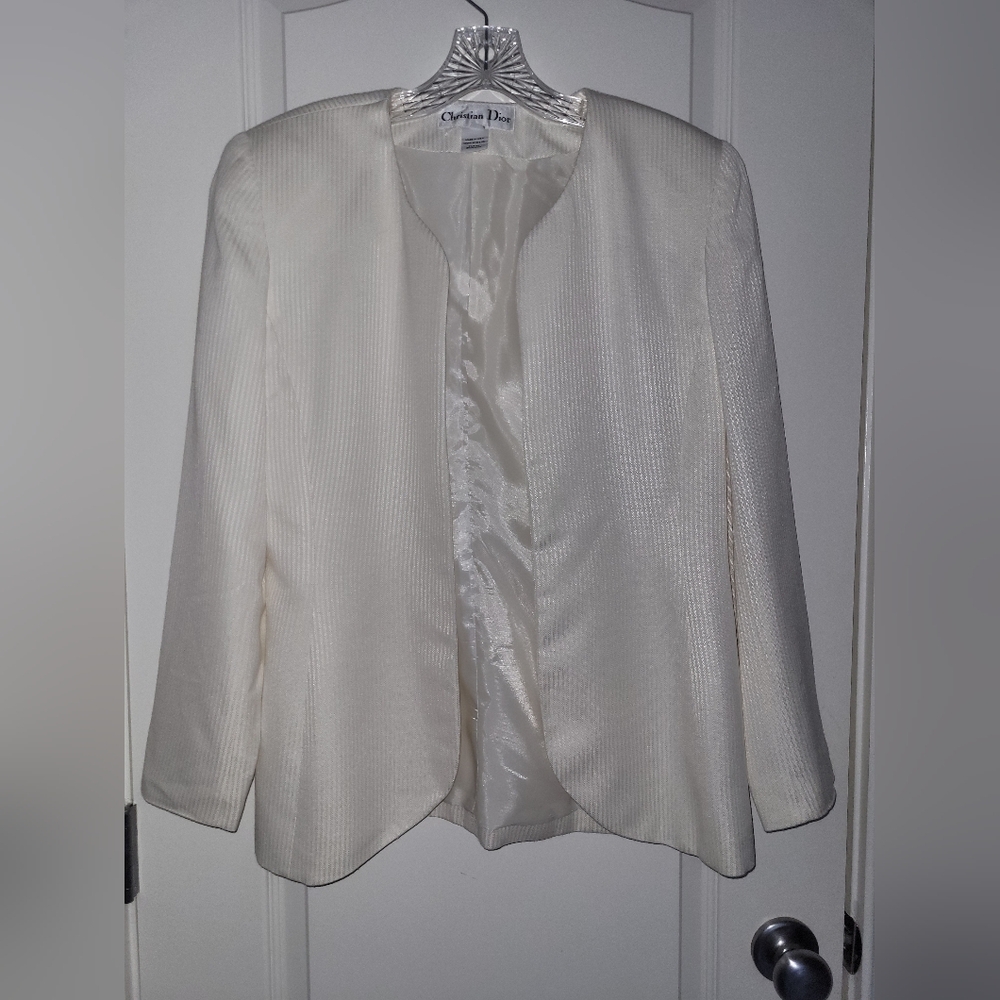 Christian Dior Synthetic Creme Pinstripe Blazer